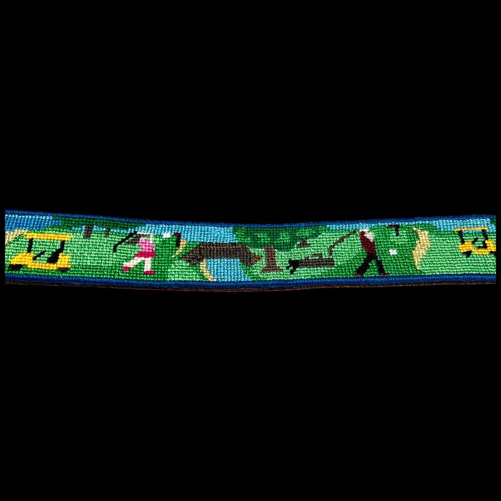Needlepoint Leather Belt Size 38 Hand stitched Summer Fun Golfing Boating Home - Picture 8 of 12